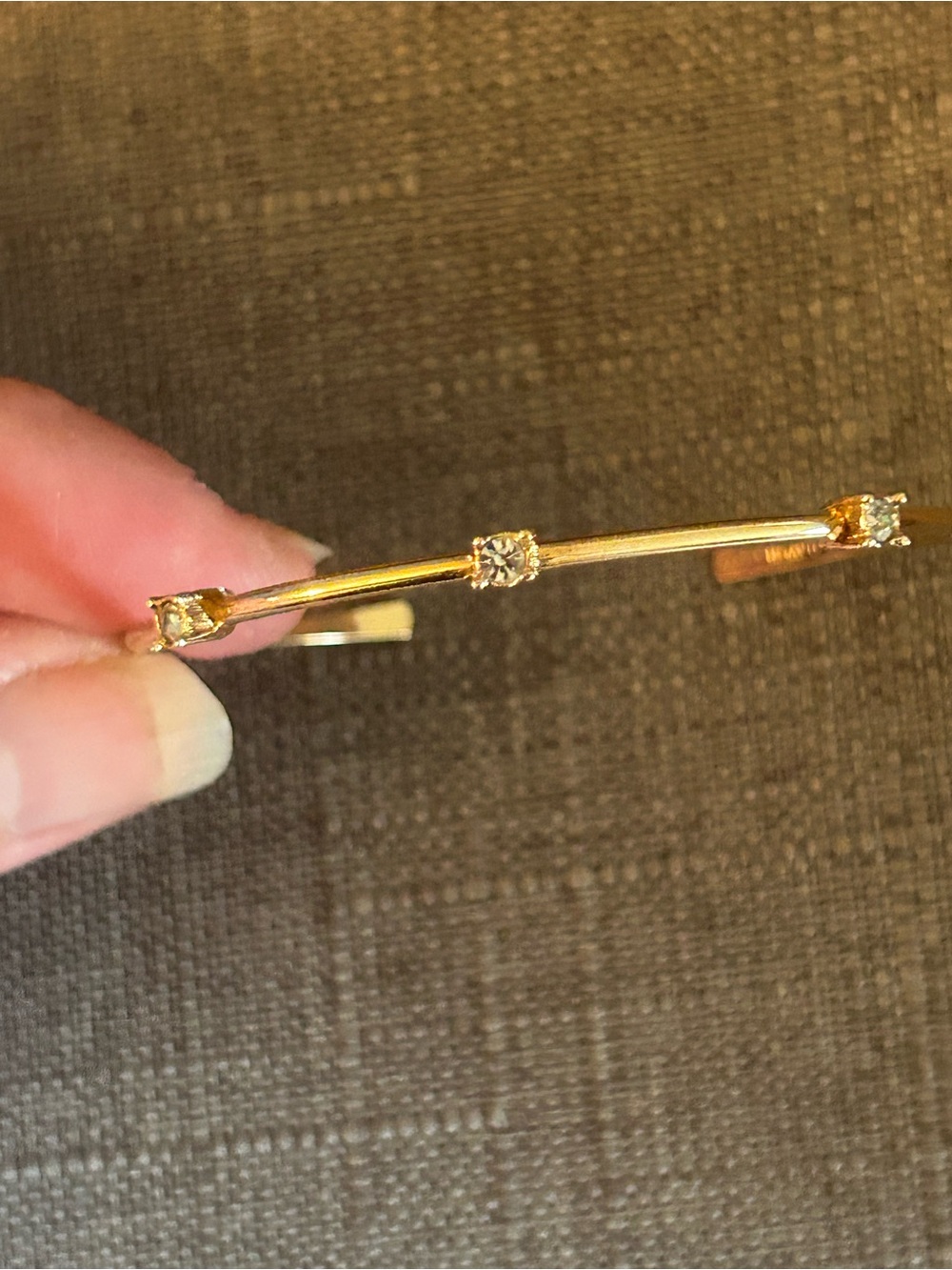 Gold Open Cuff fashion Bracelet with Tapered Accents & three rhinestones on top